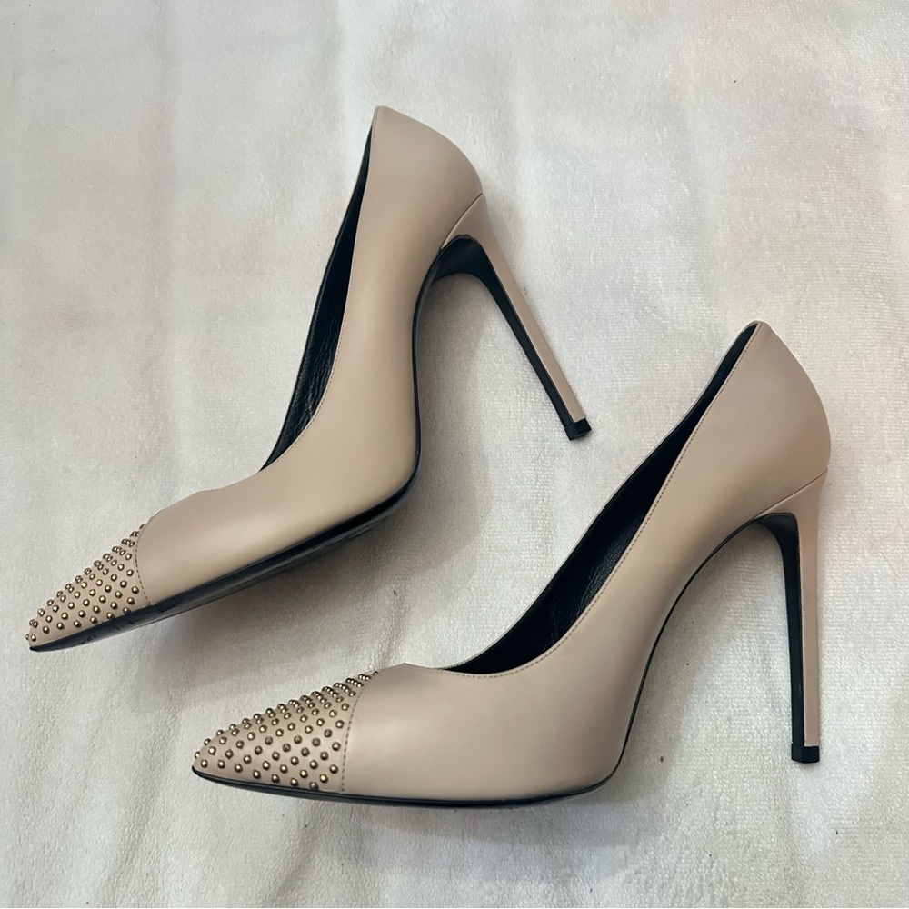 Saint Laurent Paris Beige Studded Cap Toe Pumps Size ysl 39EU - Picture 10 of 11